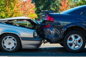 A rear-end car collision