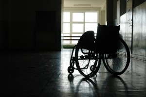 Empty wheelchair in hospital