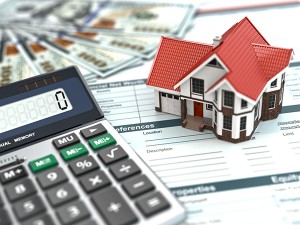 House, money, calculator and forms